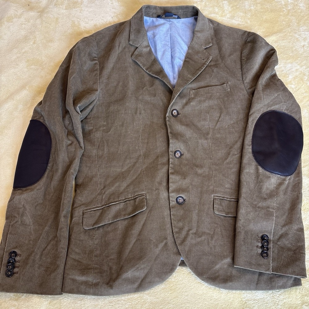 Armani Exchange Mens MED Corduroy Blazer Tan With Brown Leather Elbow Patches AX